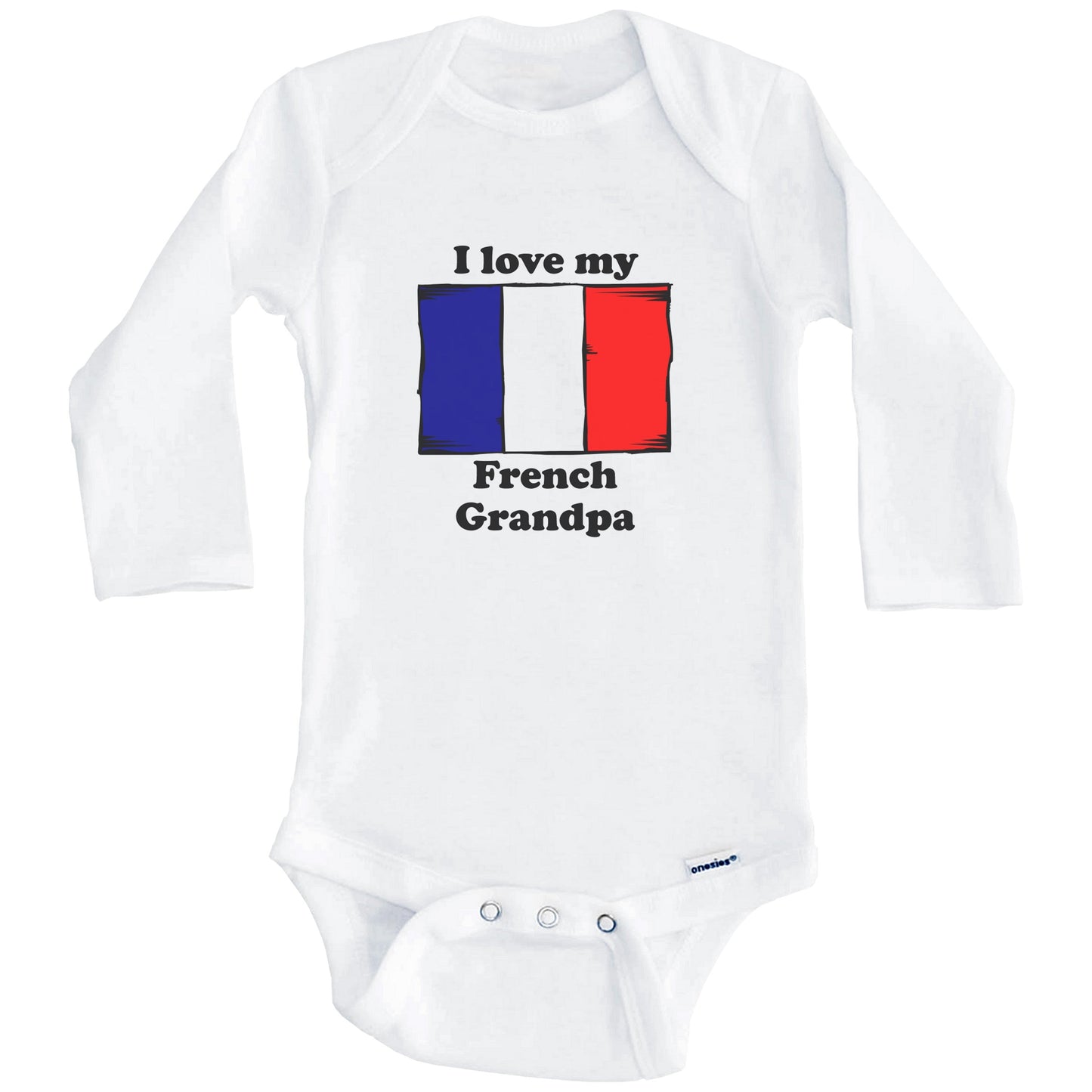 I Love My French Grandpa France Flag Grandchild Baby Onesie (Long Sleeves)