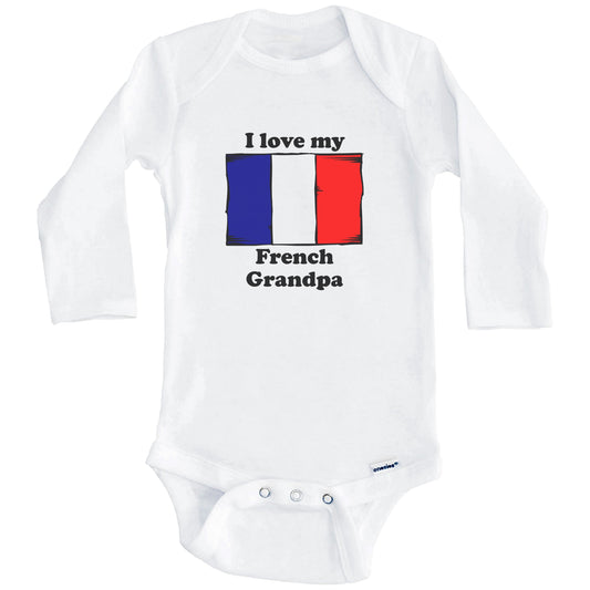 I Love My French Grandpa France Flag Grandchild Baby Onesie (Long Sleeves)