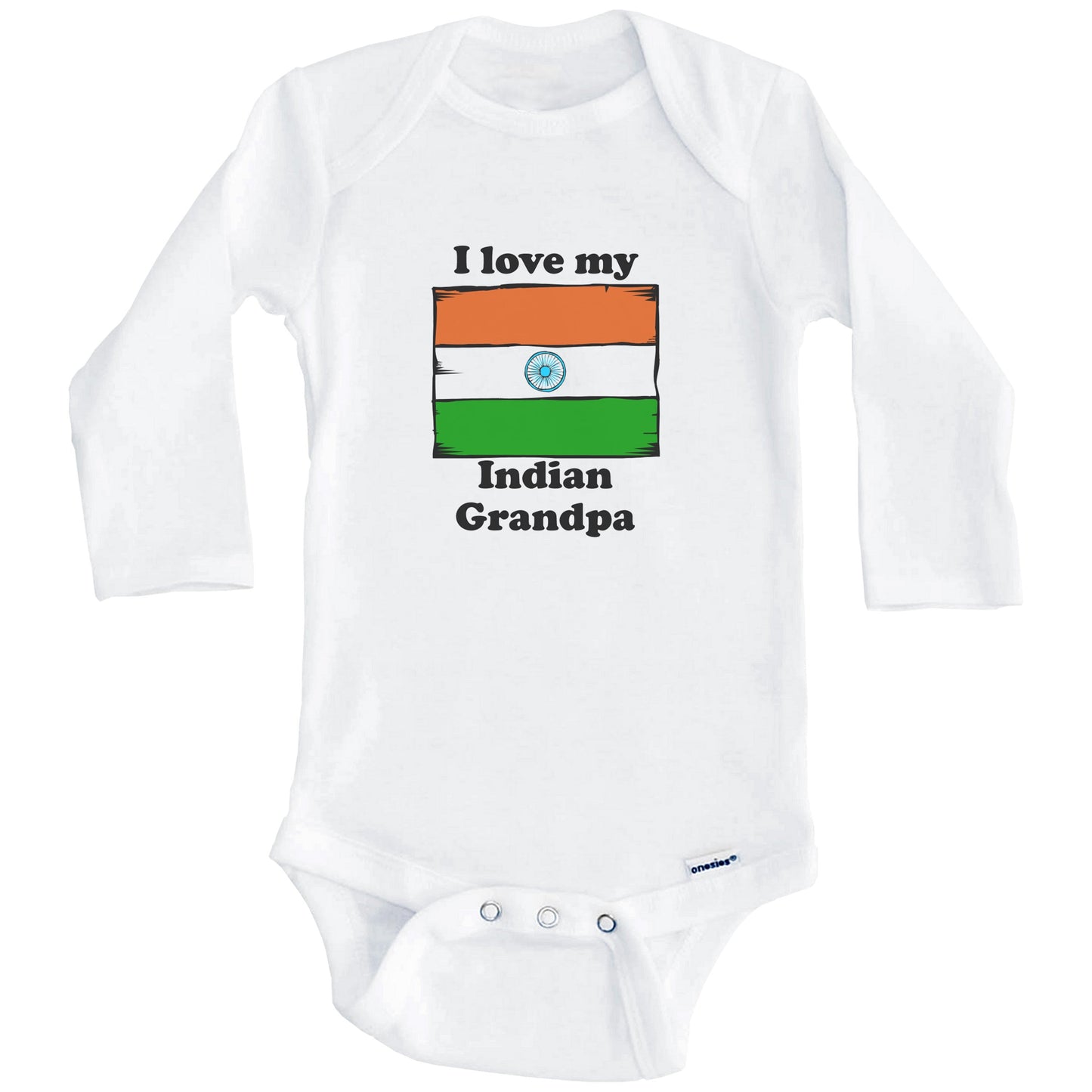 I Love My Indian Grandpa India Flag Grandchild Baby Onesie (Long Sleeves)