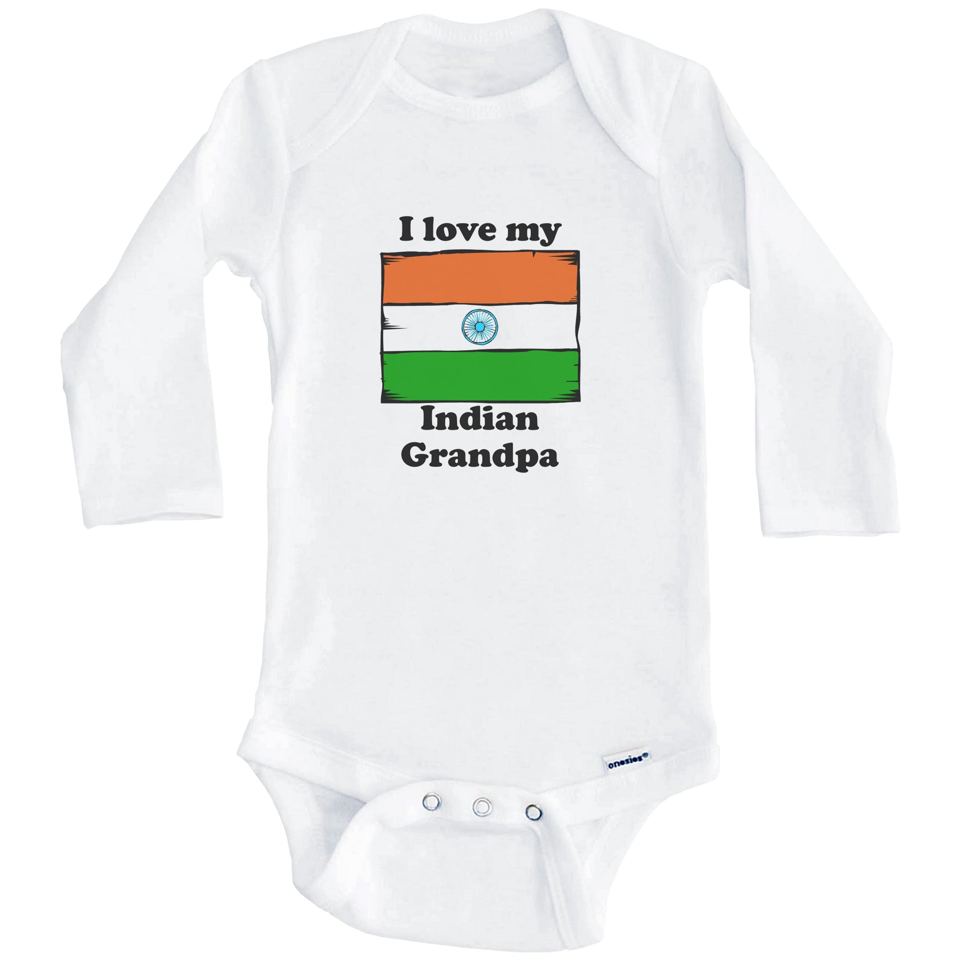 I Love My Indian Grandpa India Flag Grandchild Baby Onesie (Long Sleeves)