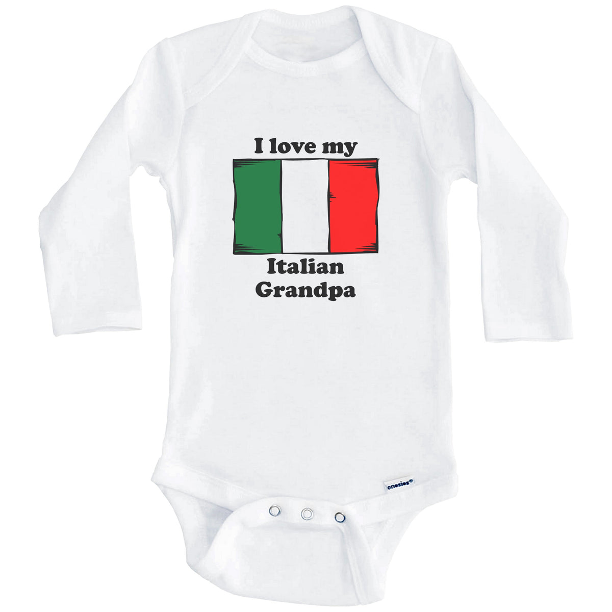 I Love My Italian Grandpa Italy Flag Grandchild Baby Onesie (Long Sleeves)
