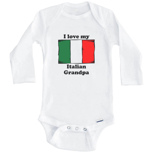 I Love My Italian Grandpa Italy Flag Grandchild Baby Onesie (Long Sleeves)