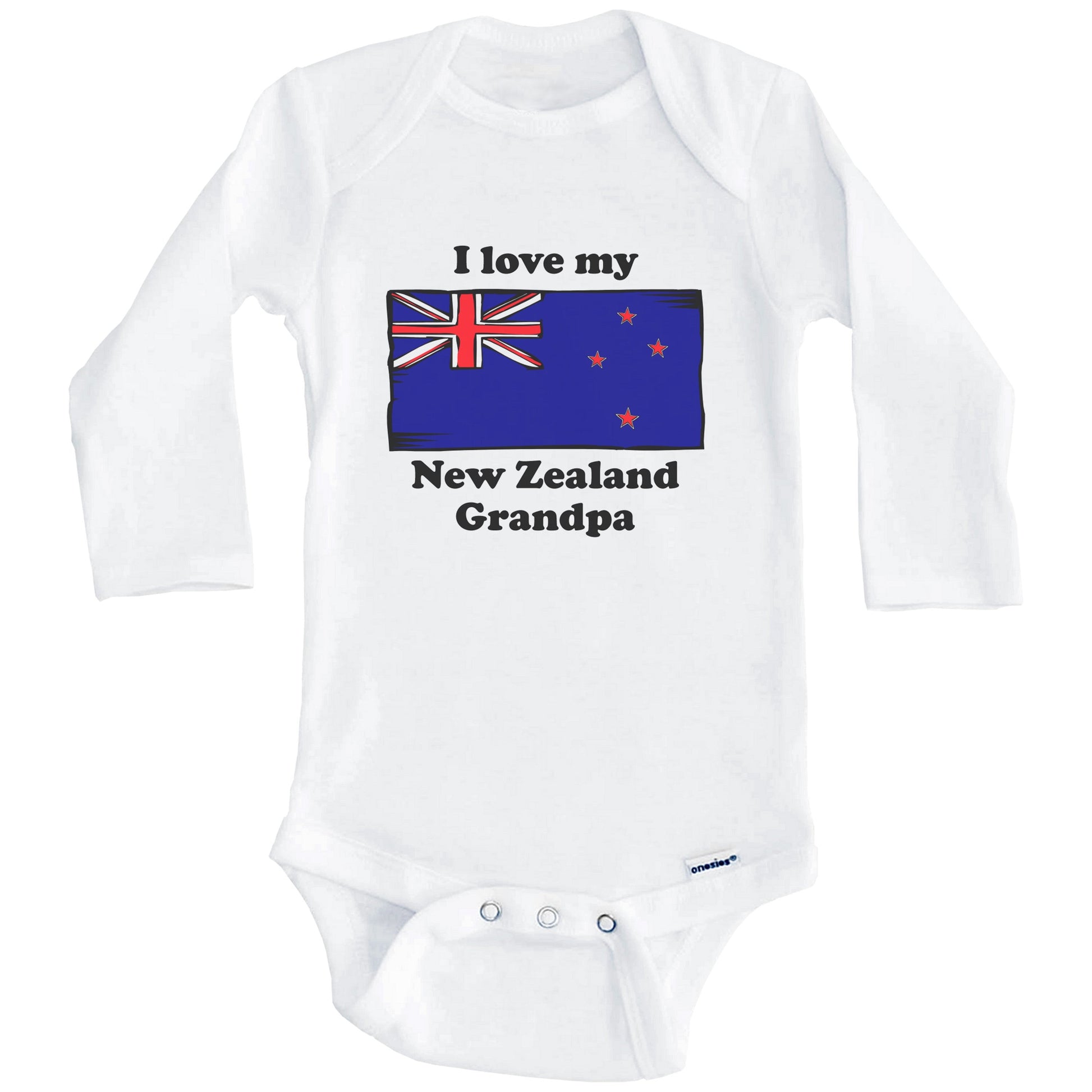 I Love My New Zealand Grandpa New Zealand Flag Grandchild Baby Onesie (Long Sleeves)