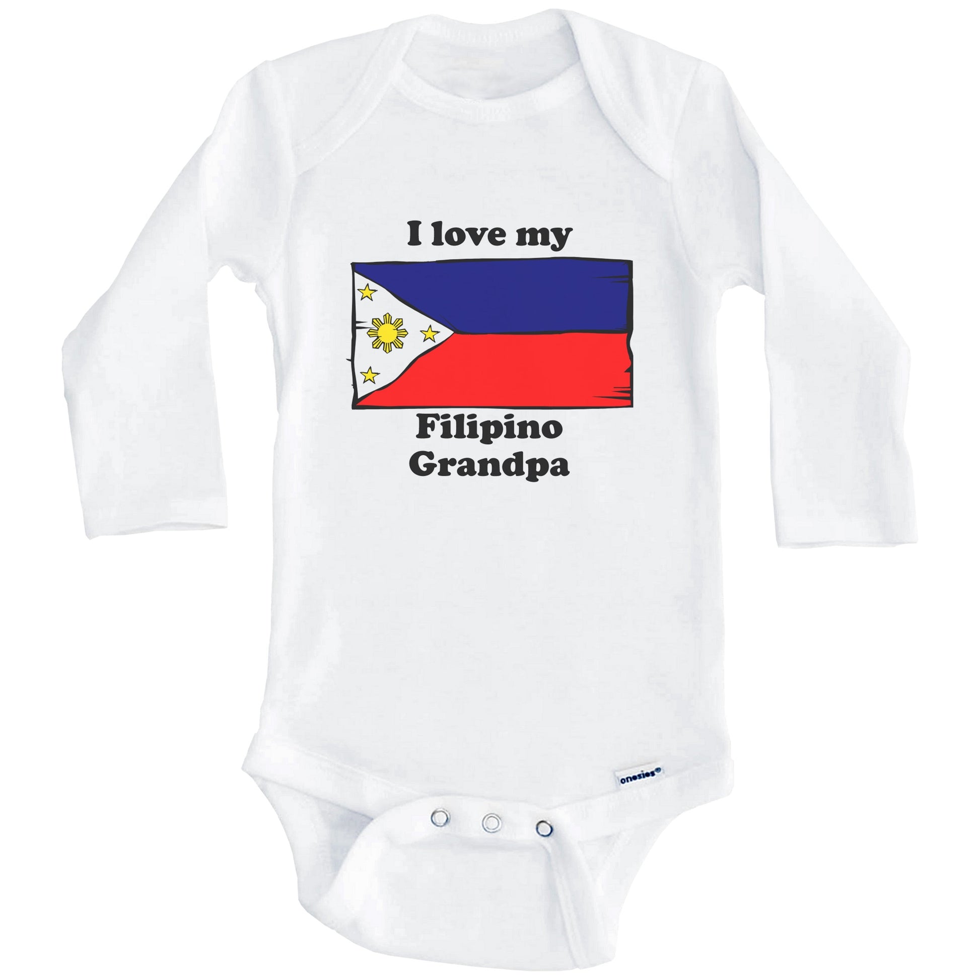I Love My Filipino Grandpa Philippines Flag Grandchild Baby Onesie (Long Sleeves)