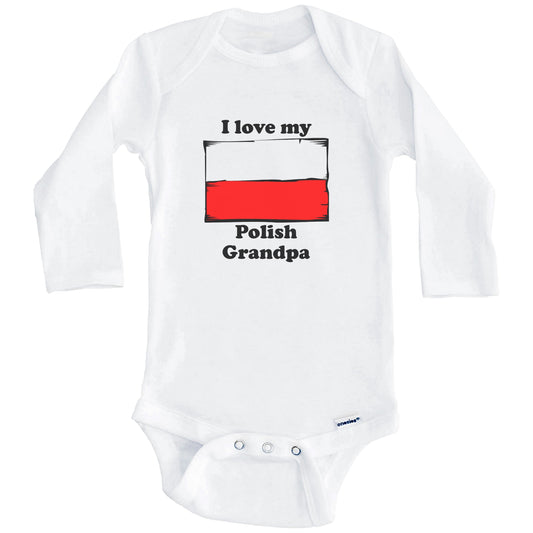 I Love My Polish Grandpa Poland Flag Grandchild Baby Onesie (Long Sleeves)
