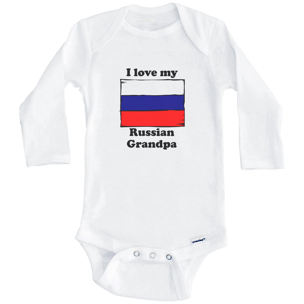 I Love My Russian Grandpa Russia Flag Grandchild Baby Onesie (Long Sleeves)