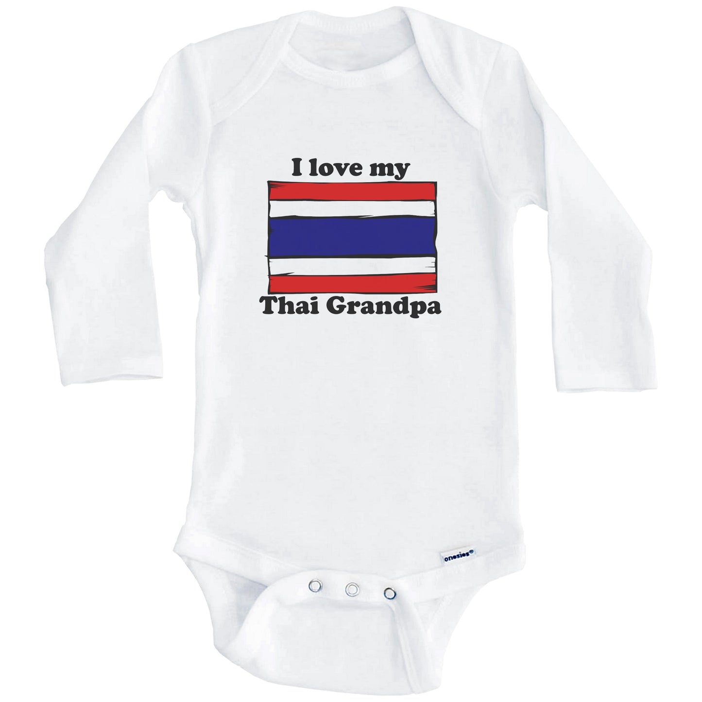 I Love My Thai Grandpa Thailand Flag Grandchild Baby Onesie (Long Sleeves)