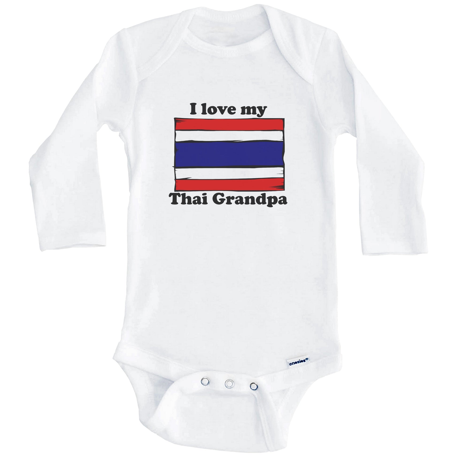 I Love My Thai Grandpa Thailand Flag Grandchild Baby Onesie (Long Sleeves)