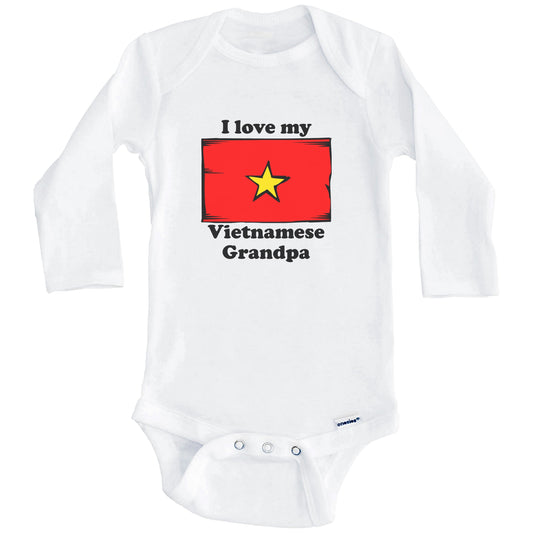 I Love My Vietnamese Grandpa Vietnam Flag Grandchild Baby Onesie (Long Sleeves)