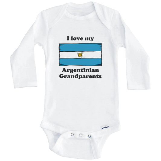 I Love My Argentinian Grandparents Argentina Flag Grandchild Baby Onesie (Long Sleeves)