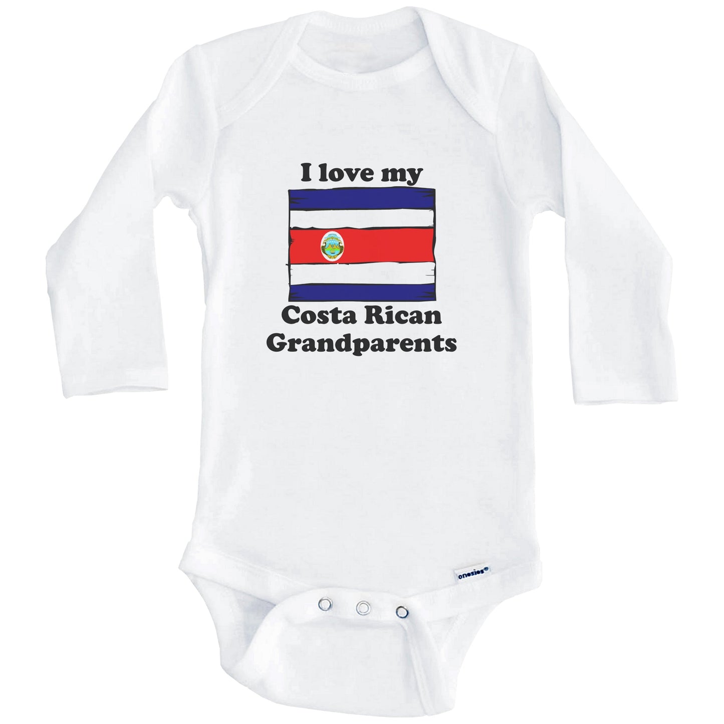 I Love My Costa Rican Grandparents Costa Rica Flag Grandchild Baby Onesie (Long Sleeves)