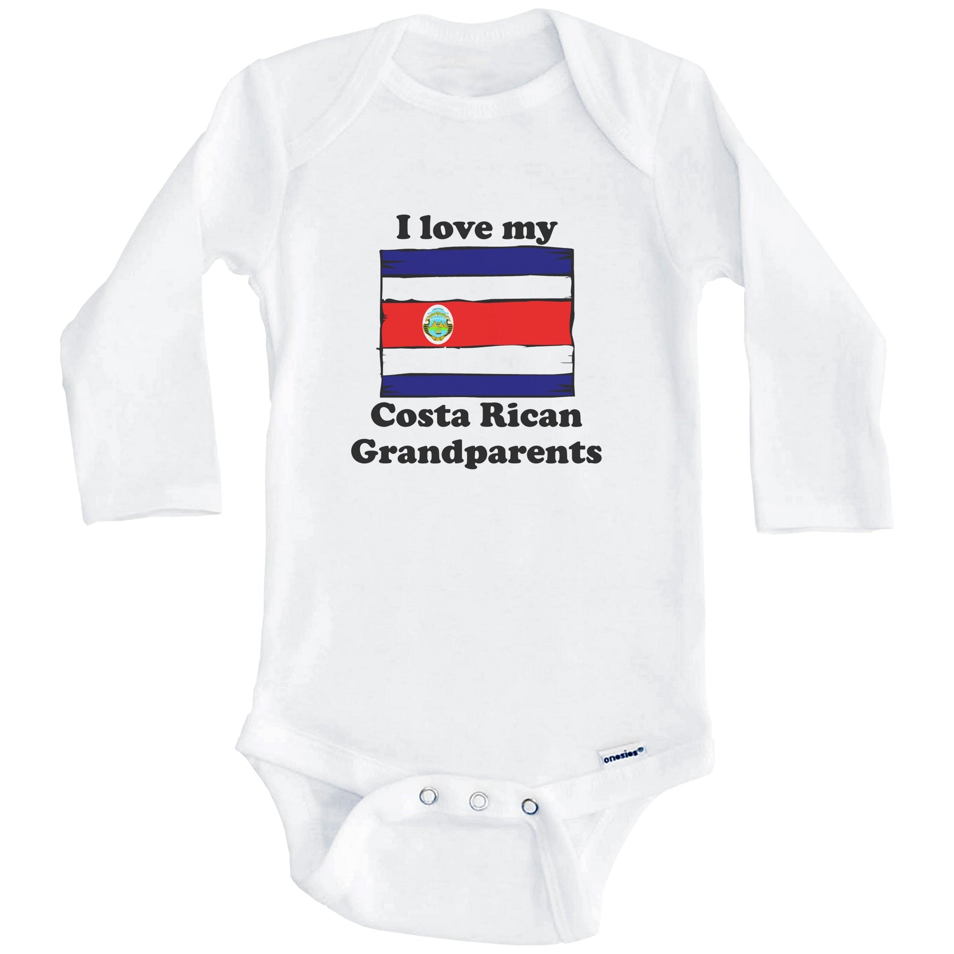 I Love My Costa Rican Grandparents Costa Rica Flag Grandchild Baby Onesie (Long Sleeves)