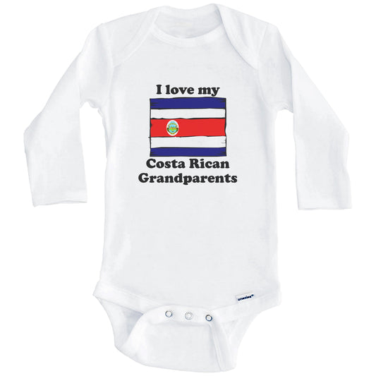 I Love My Costa Rican Grandparents Costa Rica Flag Grandchild Baby Onesie (Long Sleeves)