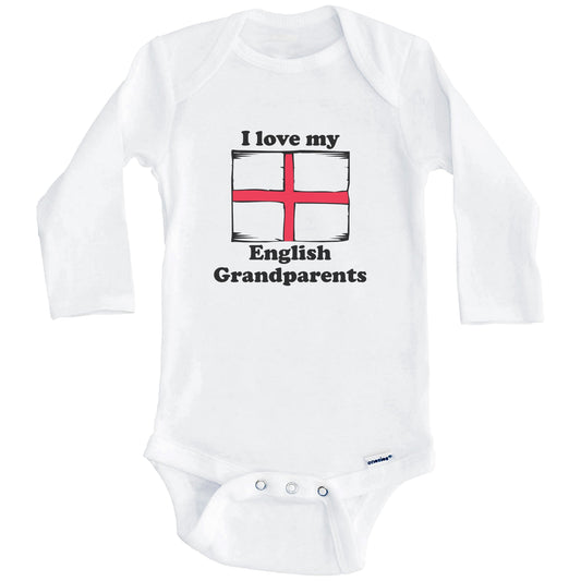 I Love My English Grandparents England Flag Grandchild Baby Onesie (Long Sleeves)