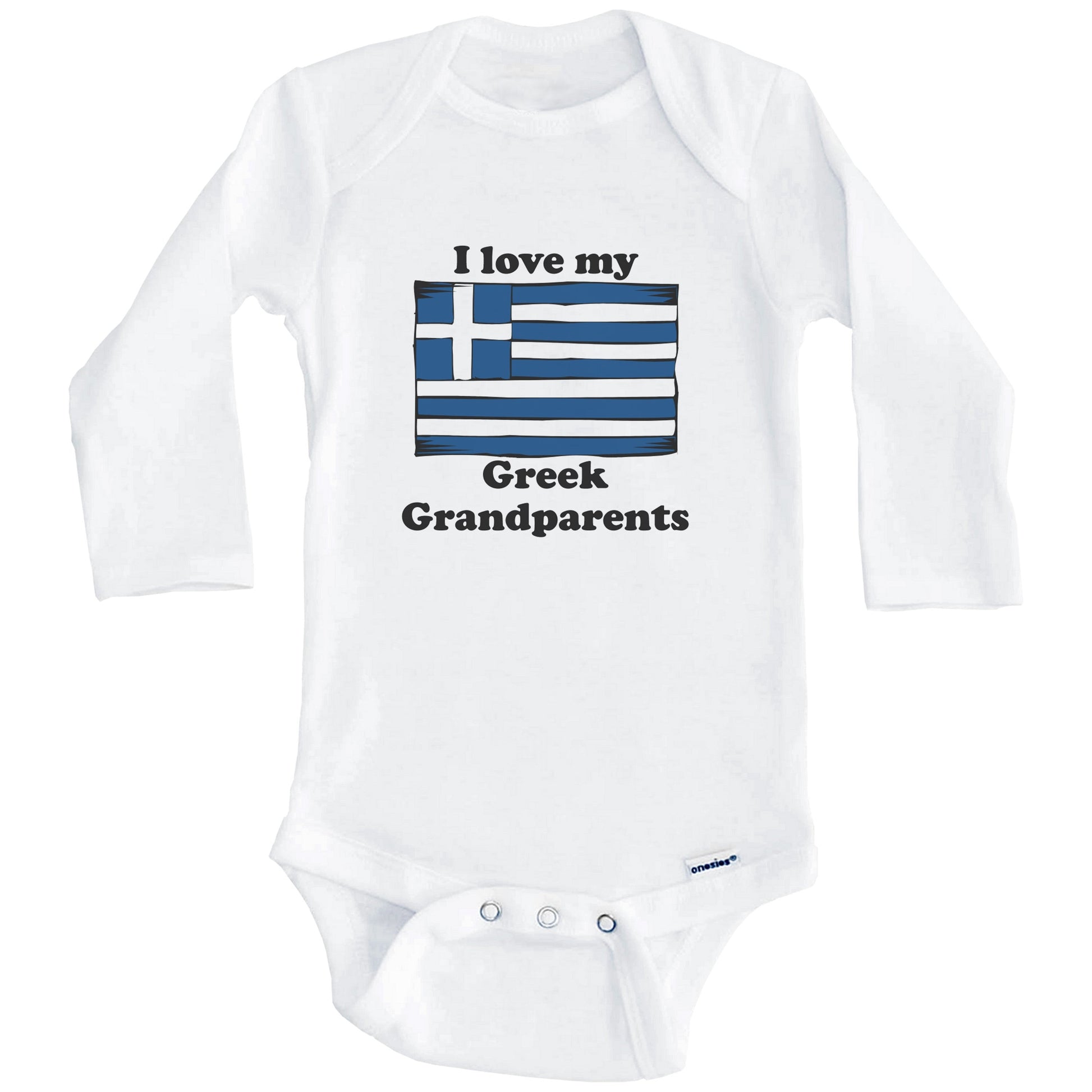 I Love My Greek Grandparents Greece Flag Grandchild Baby Onesie (Long Sleeves)