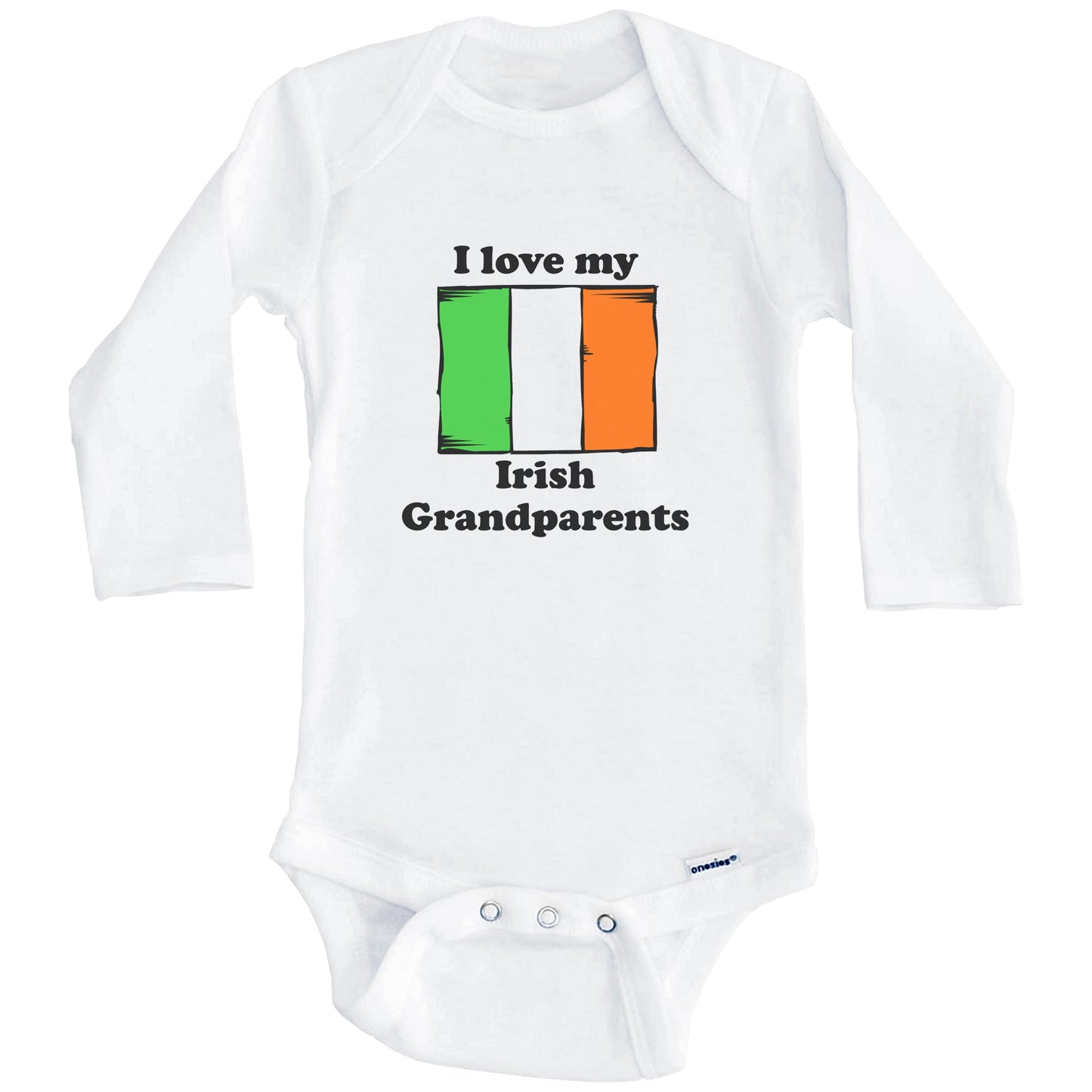 I Love My Irish Grandparents Ireland Flag Grandchild Baby Onesie (Long Sleeves)