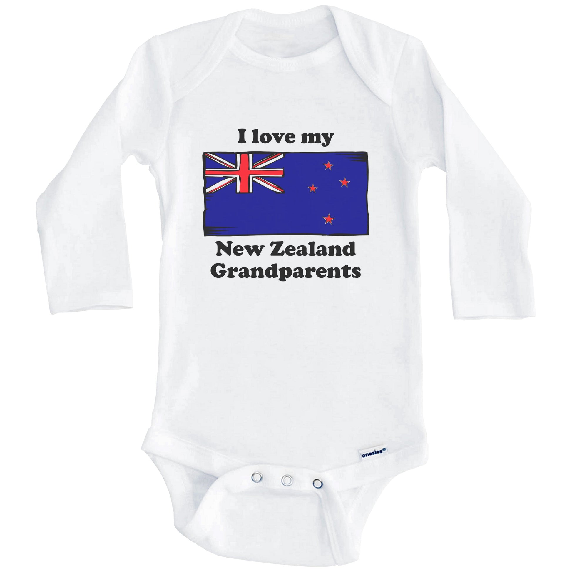 I Love My New Zealand Grandparents New Zealand Flag Grandchild Baby Onesie (Long Sleeves)