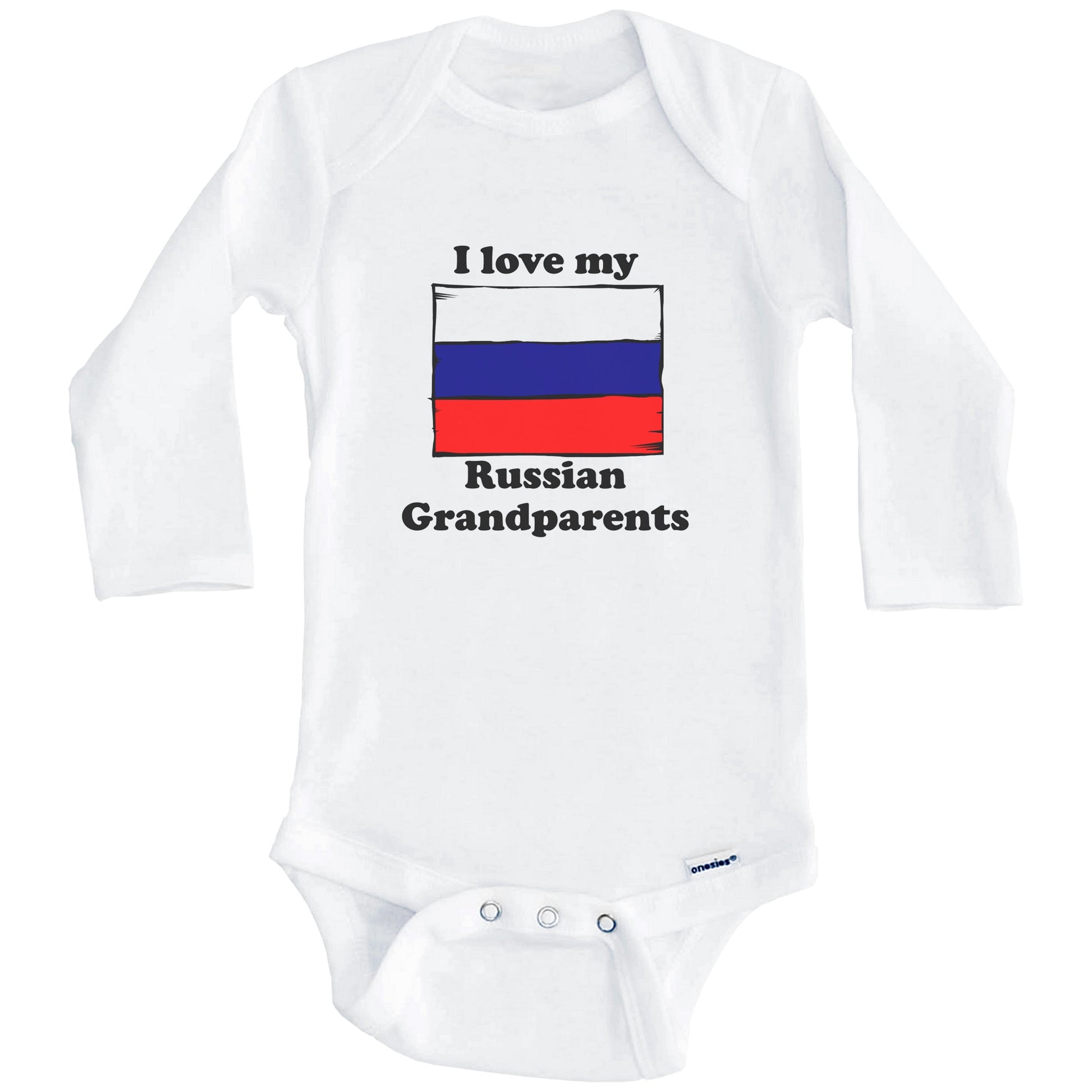 I Love My Russian Grandparents Russia Flag Grandchild Baby Onesie (Long Sleeves)