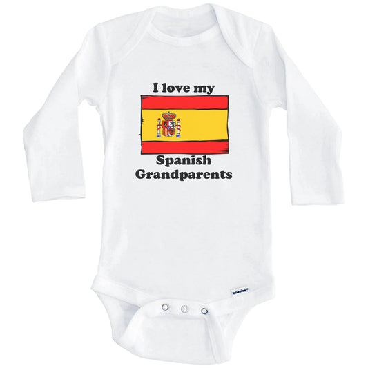 I Love My Spanish Grandparents Spain Flag Grandchild Baby Onesie (Long Sleeves)