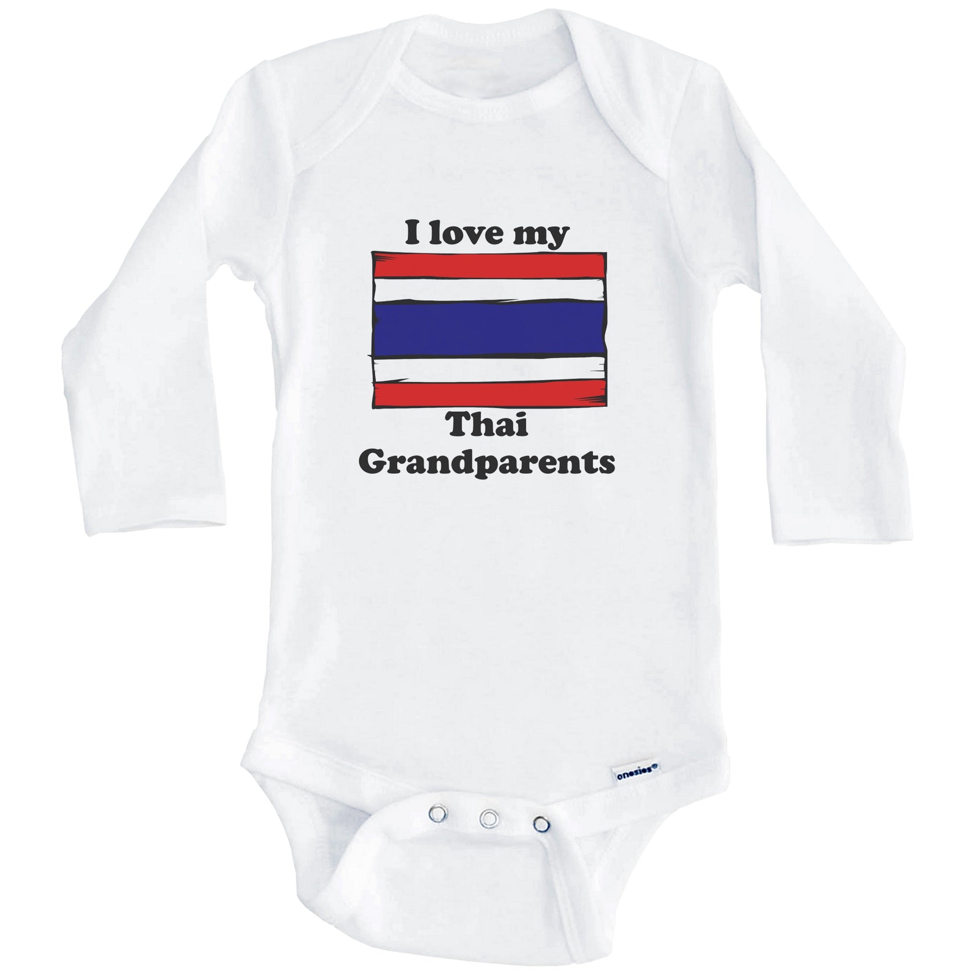 I Love My Thai Grandparents Thailand Flag Grandchild Baby Onesie (Long Sleeves)