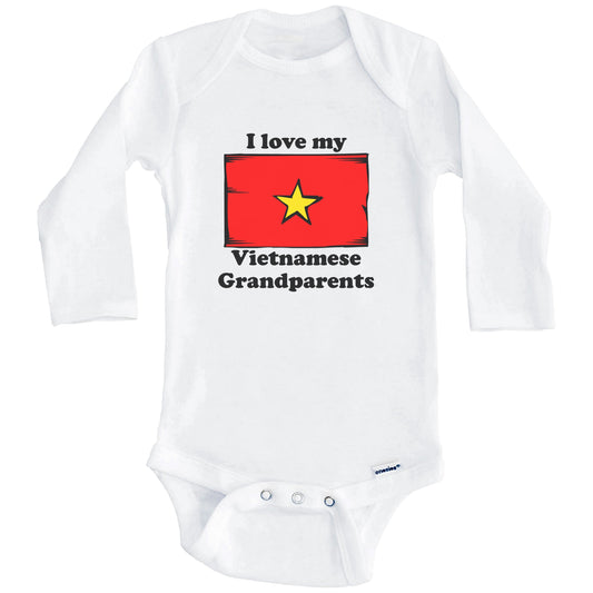 I Love My Vietnamese Grandparents Vietnam Flag Grandchild Baby Onesie (Long Sleeves)