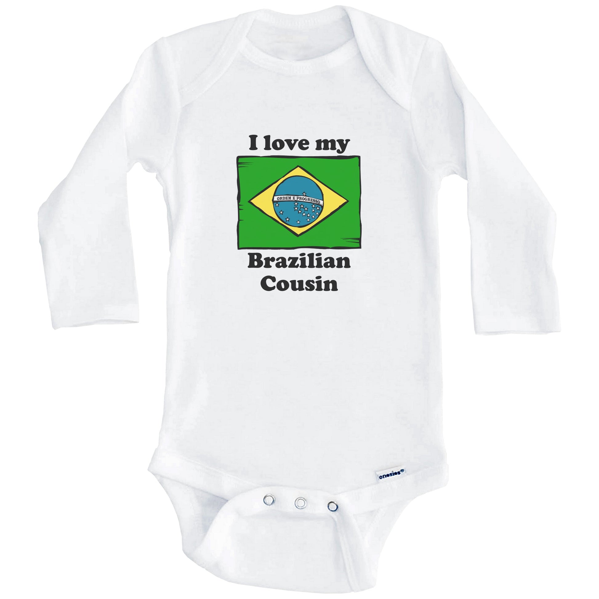 I Love My Brazilian Cousin Brazil Flag Baby Onesie (Long Sleeves)