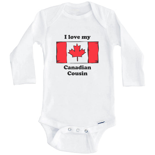 I Love My Canadian Cousin Canada Flag Baby Onesie (Long Sleeves)