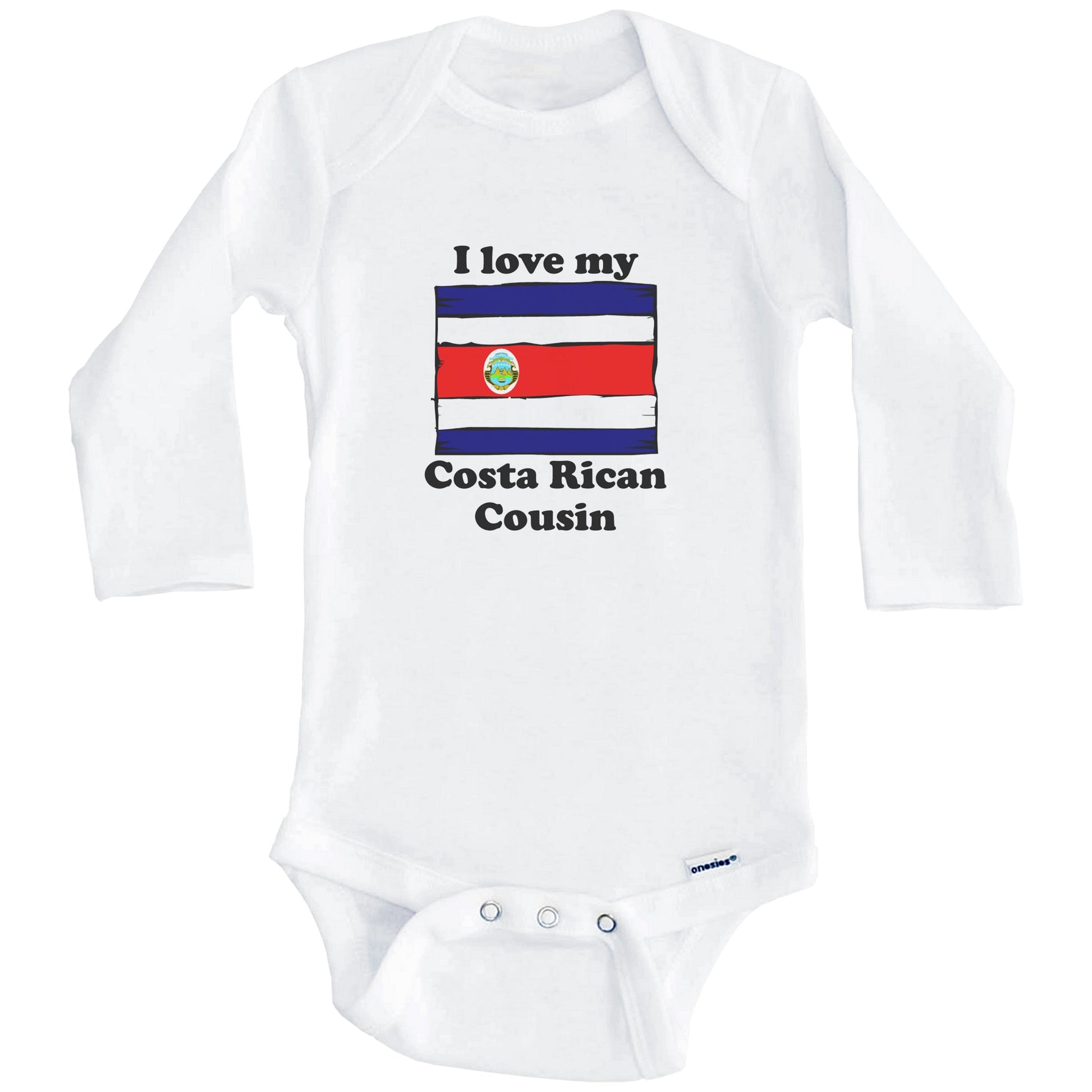 I Love My Costa Rican Cousin Costa Rica Flag Baby Onesie (Long Sleeves)