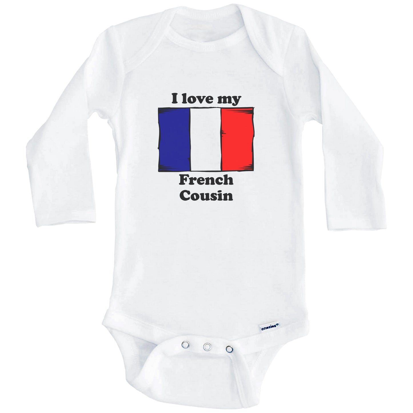 I Love My French Cousin France Flag Baby Onesie (Long Sleeves)