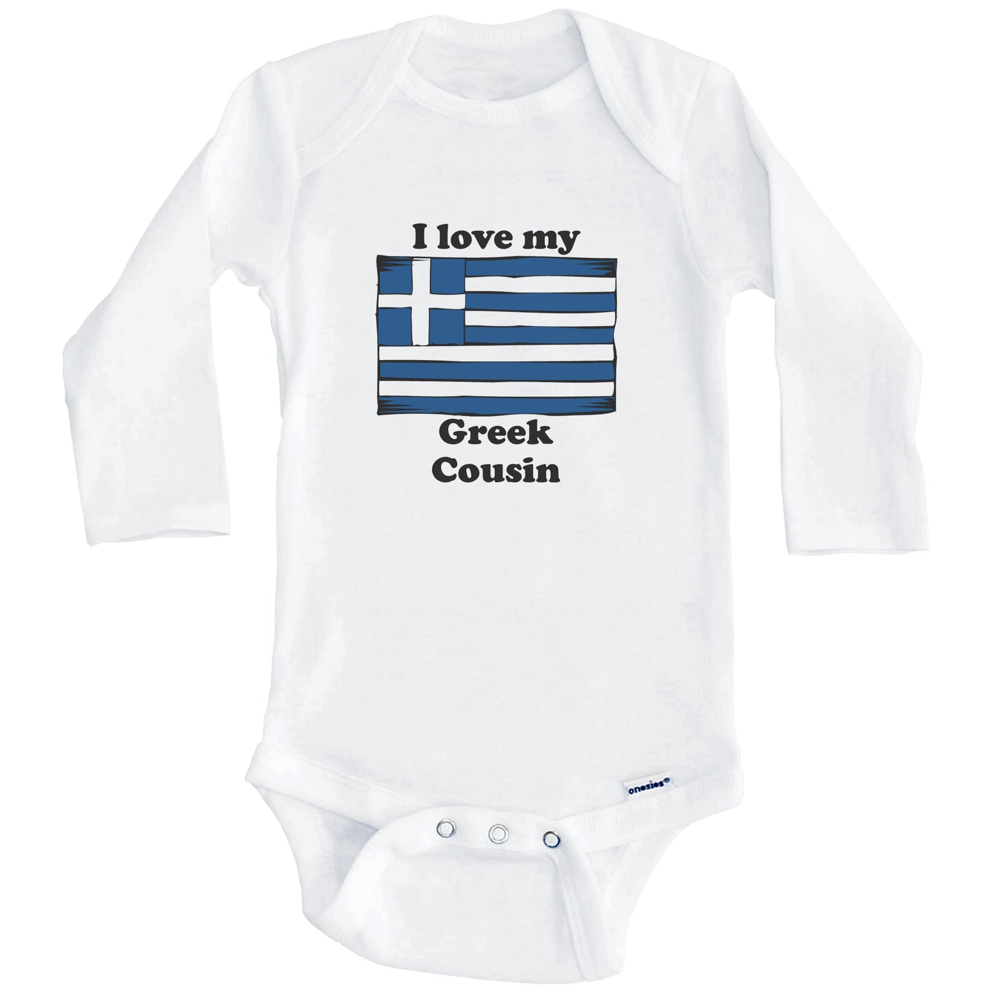 I Love My Greek Cousin Greece Flag Baby Onesie (Long Sleeves)