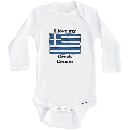 I Love My Greek Cousin Greece Flag Baby Onesie (Long Sleeves)