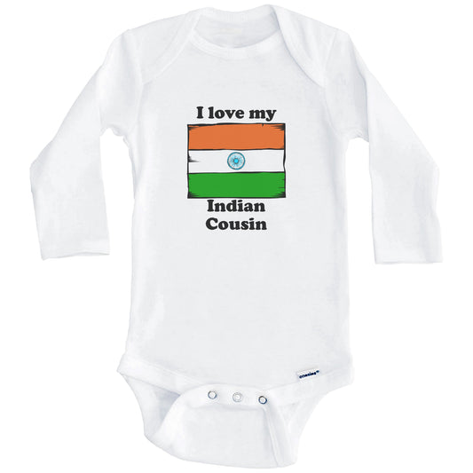I Love My Indian Cousin India Flag Baby Onesie (Long Sleeves)
