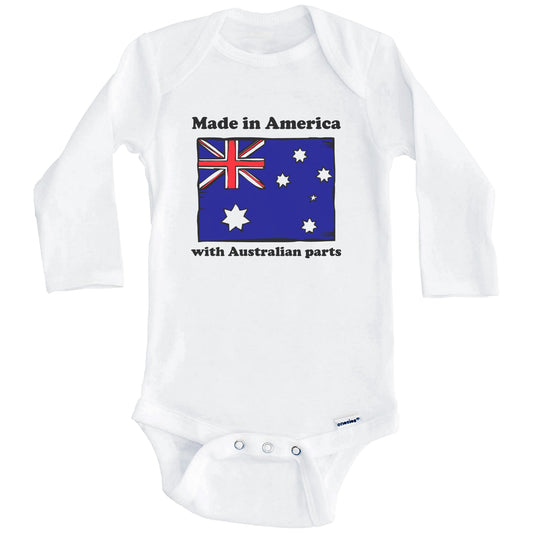 Made In America With Australian Parts Funny Australia Flag Baby Onesie (Long Sleeves)