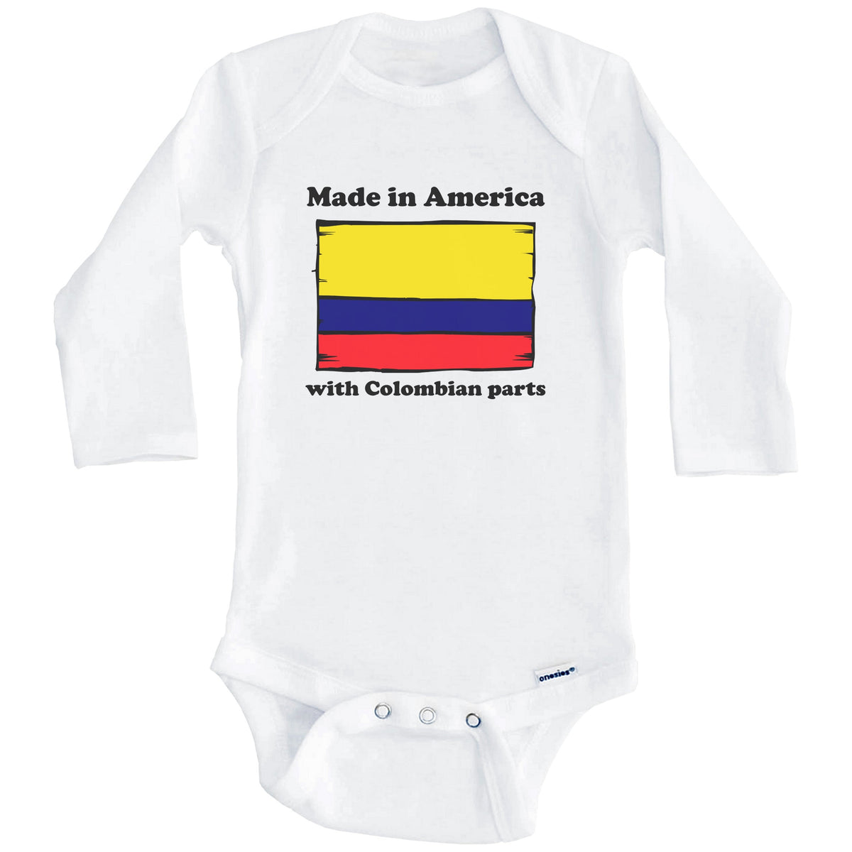 Made In America With Colombian Parts Funny Colombia Flag Baby Onesie (Long Sleeves)