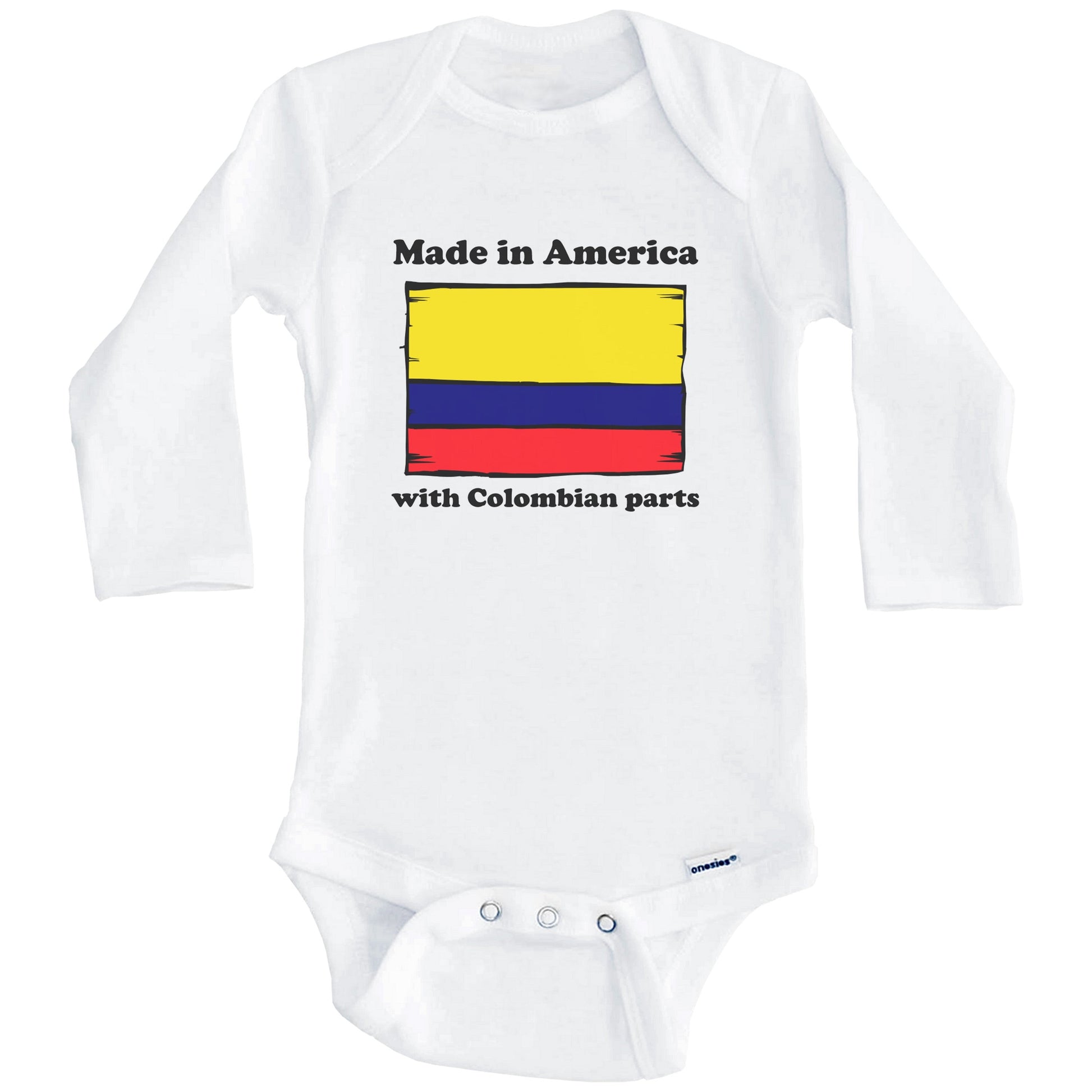 Made In America With Colombian Parts Funny Colombia Flag Baby Onesie (Long Sleeves)