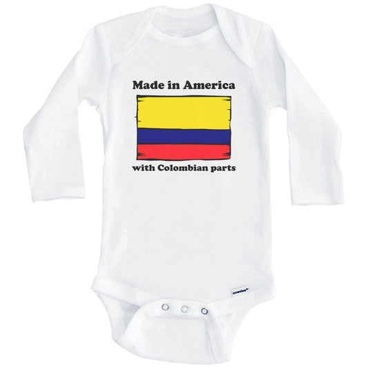 Made In America With Colombian Parts Funny Colombia Flag Baby Onesie (Long Sleeves)