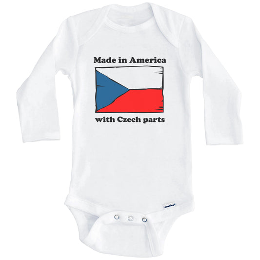 Made In America With Czech Parts Funny Czech Republic Flag Baby Onesie (Long Sleeves)