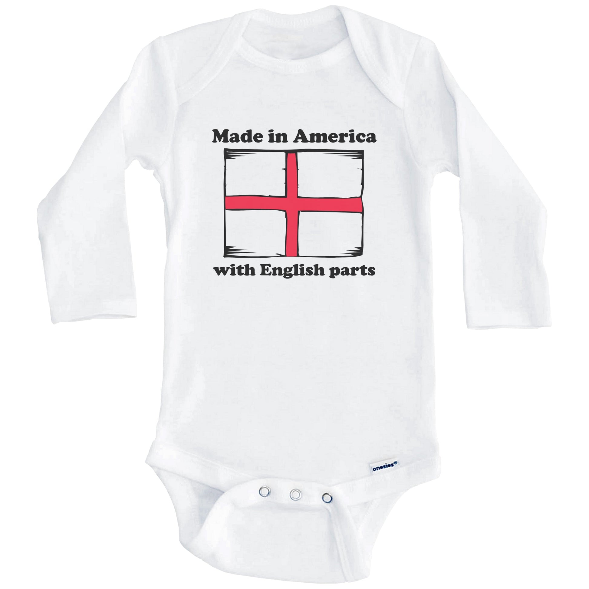 Made In America With English Parts Funny England Flag Baby Onesie (Long Sleeves)