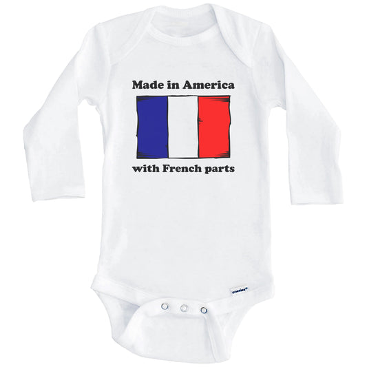 Made In America With French Parts Funny France Flag Baby Onesie (Long Sleeves)