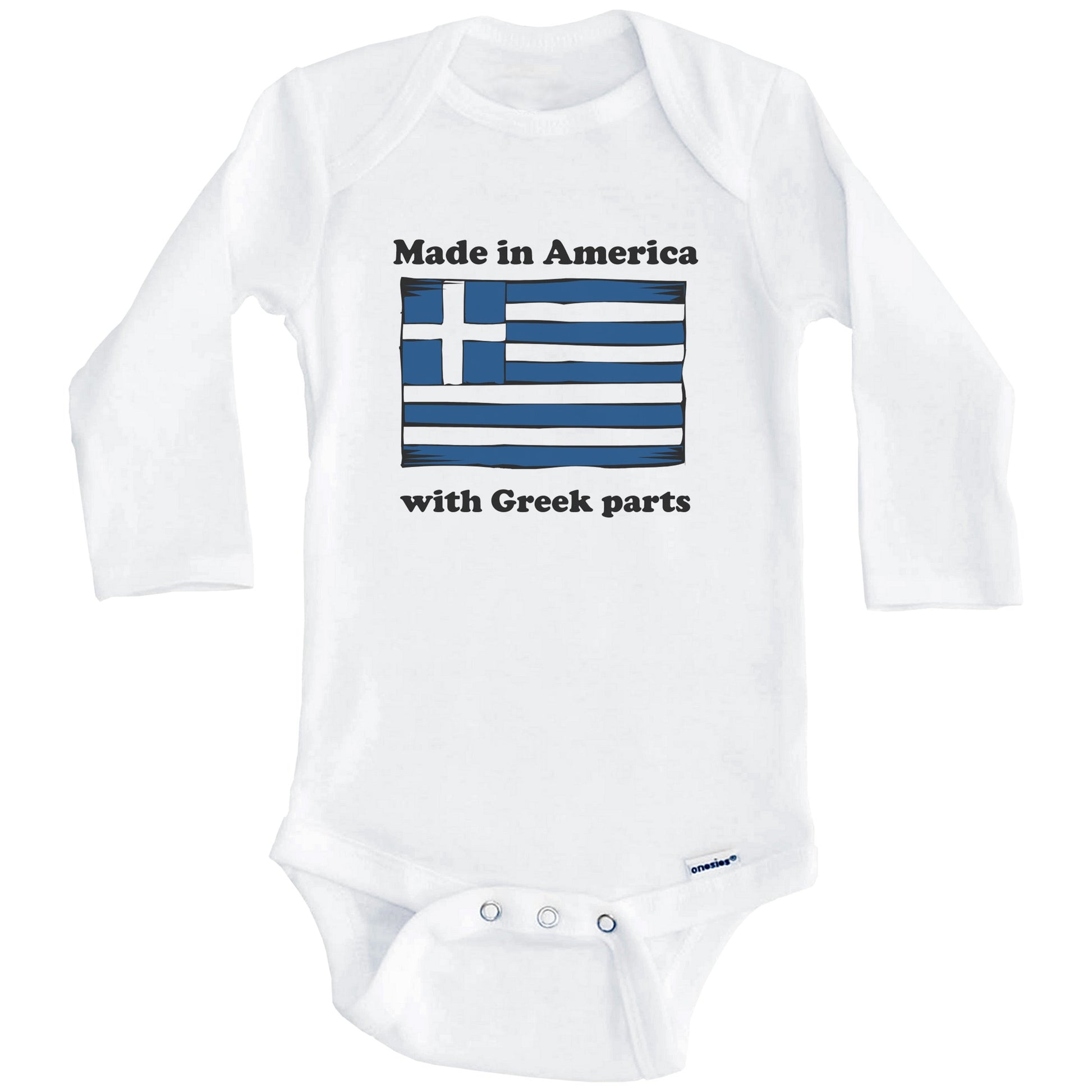 Made In America With Greek Parts Funny Greece Flag Baby Onesie (Long Sleeves)