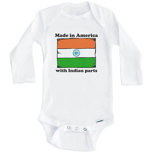 Made In America With Indian Parts Funny India Flag Baby Onesie (Long Sleeves)