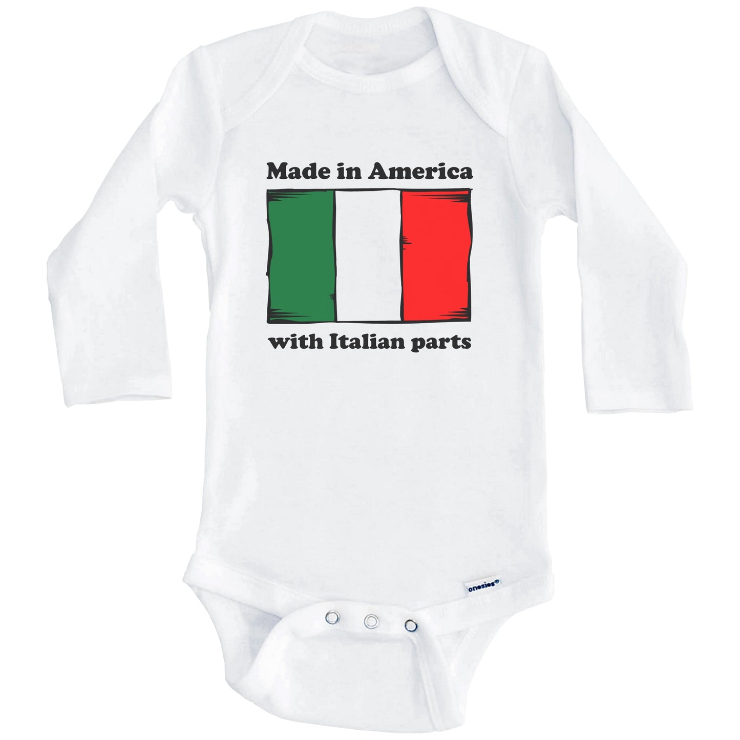 Made In America With Italian Parts Funny Italy Flag Baby Onesie (Long Sleeves)