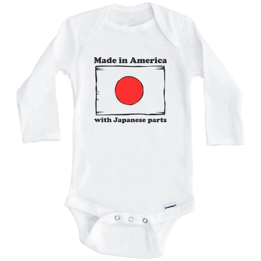 Made In America With Japanese Parts Funny Japan Flag Baby Onesie (Long Sleeves)