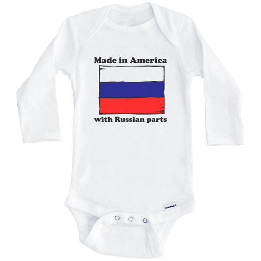 Made In America With Russian Parts Funny Russia Flag Baby Onesie (Long Sleeves)