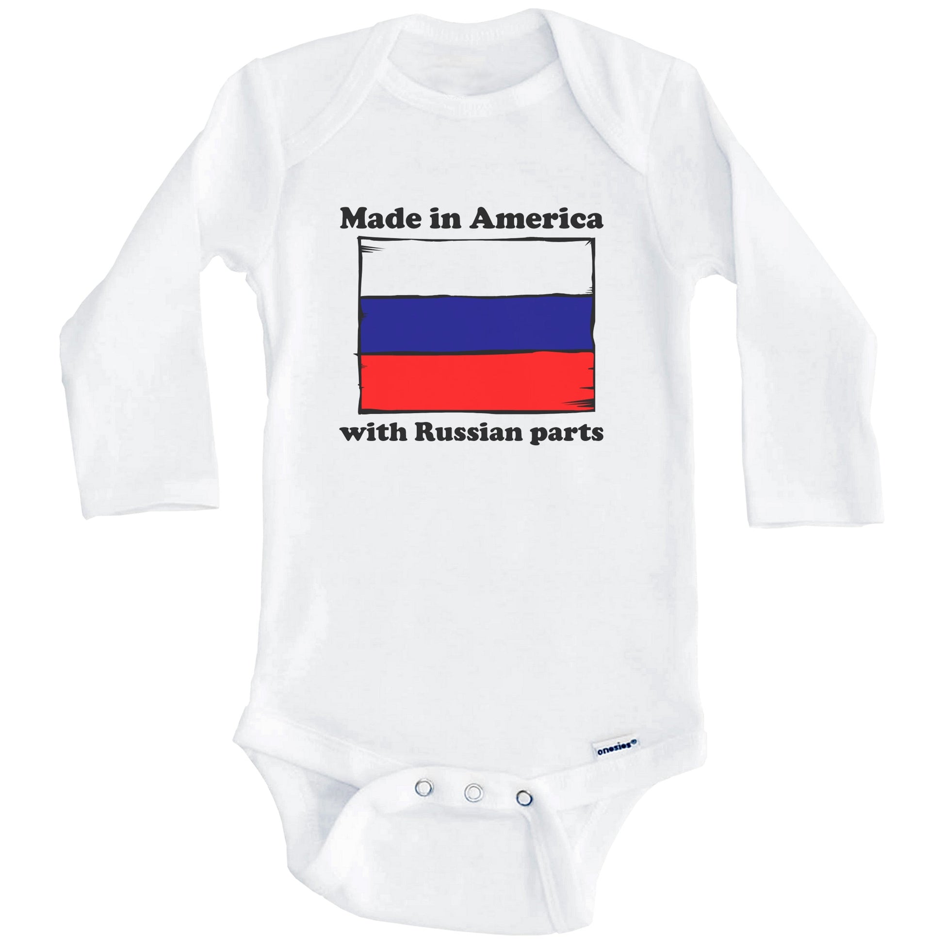Made In America With Russian Parts Funny Russia Flag Baby Onesie (Long Sleeves)