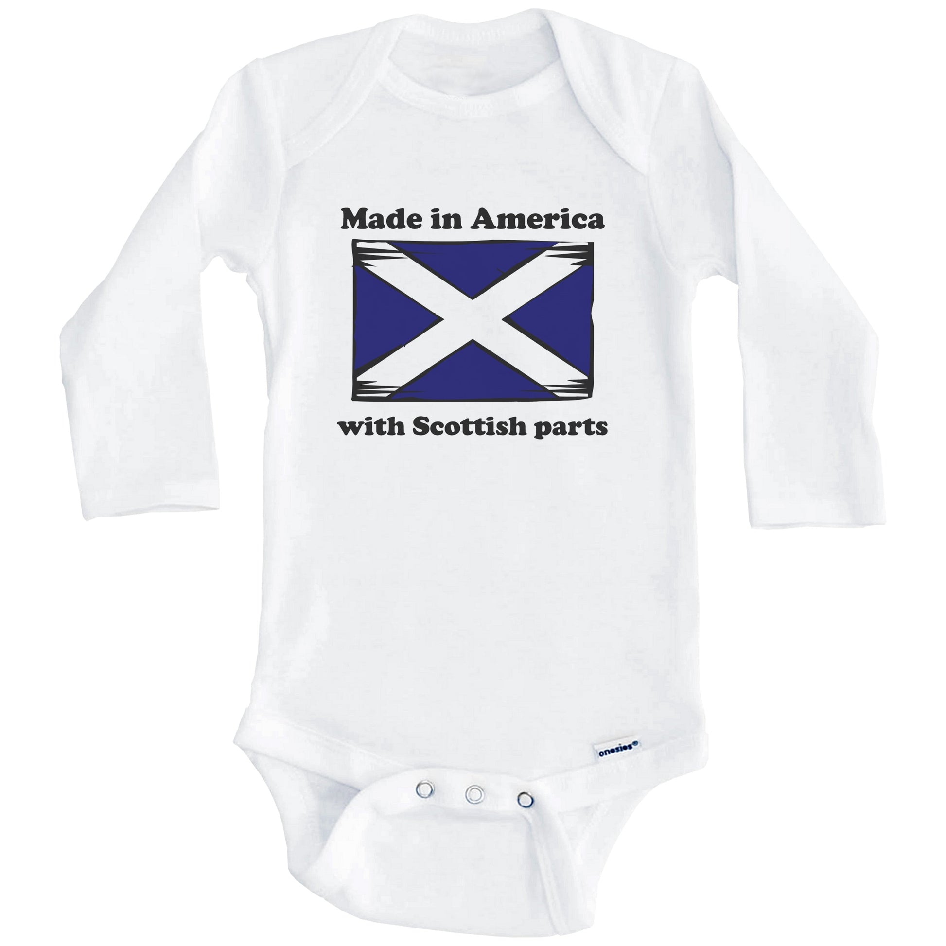 Made In America With Scottish Parts Funny Scotland Flag Baby Onesie (Long Sleeves)