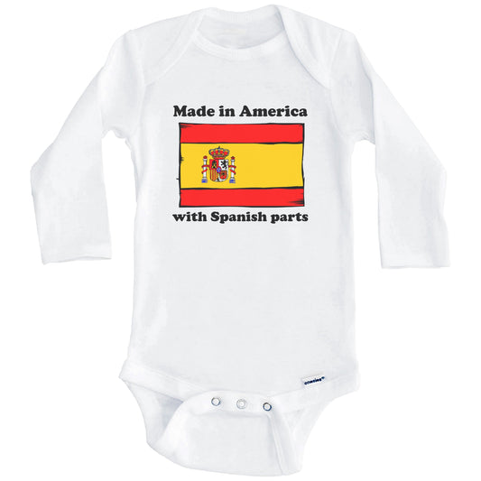Made In America With Spanish Parts Funny Spain Flag Baby Onesie (Long Sleeves)