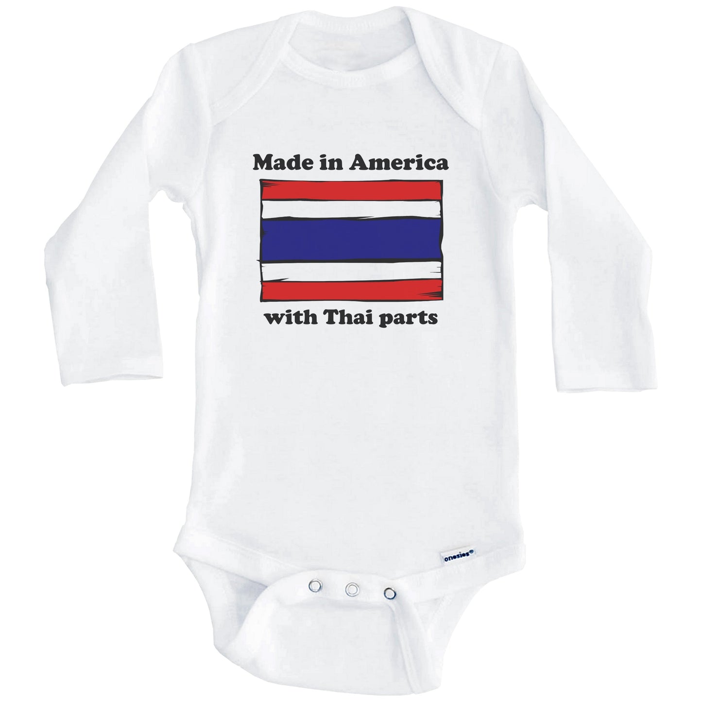 Made In America With Thai Parts Funny Thailand Flag Baby Onesie (Long Sleeves)