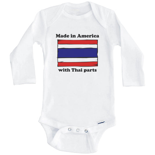 Made In America With Thai Parts Funny Thailand Flag Baby Onesie (Long Sleeves)