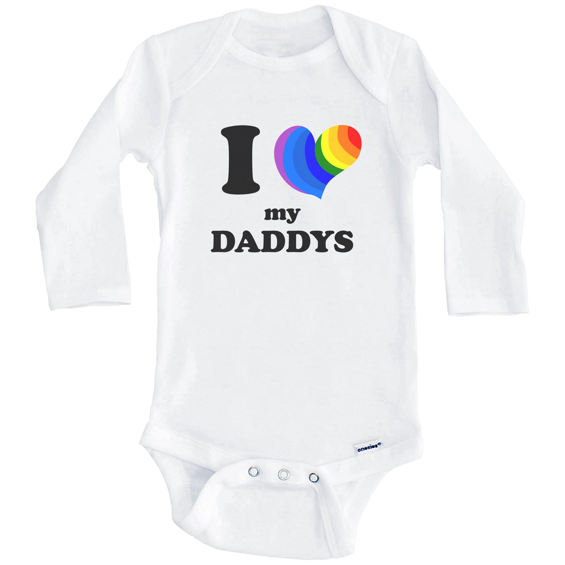 I Love My Daddys Same Sex Marriage Gay Pride Rainbow Heart Baby Onesie (Long Sleeves)